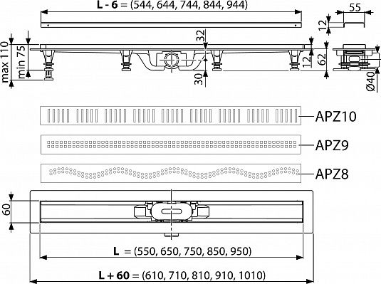 Душевой лоток AlcaPlast APZ106-750 без решетки