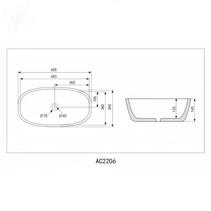 Раковина накладная Abber Rechteck AC2206MB черный