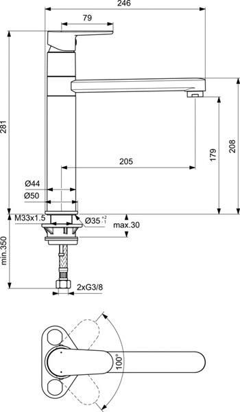 Смеситель для кухонной мойки Ideal Standard Cerafine O BC501AA, хром