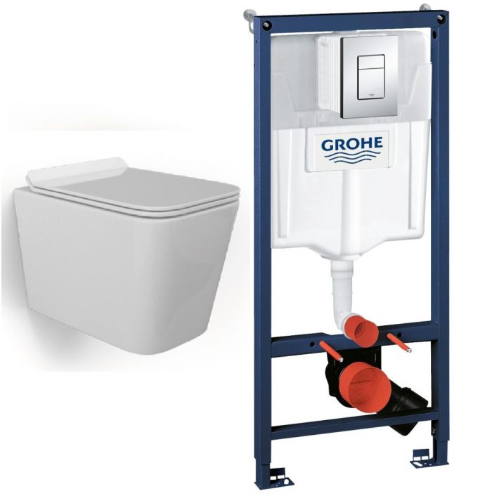 Комплект GRH772005510 Grohe + beWash Rapid SL инсталляция для унитаза подвесного + Kraft унитаз подвесной безободковый с сиденьем микролифт белый глянец BKWHR005510