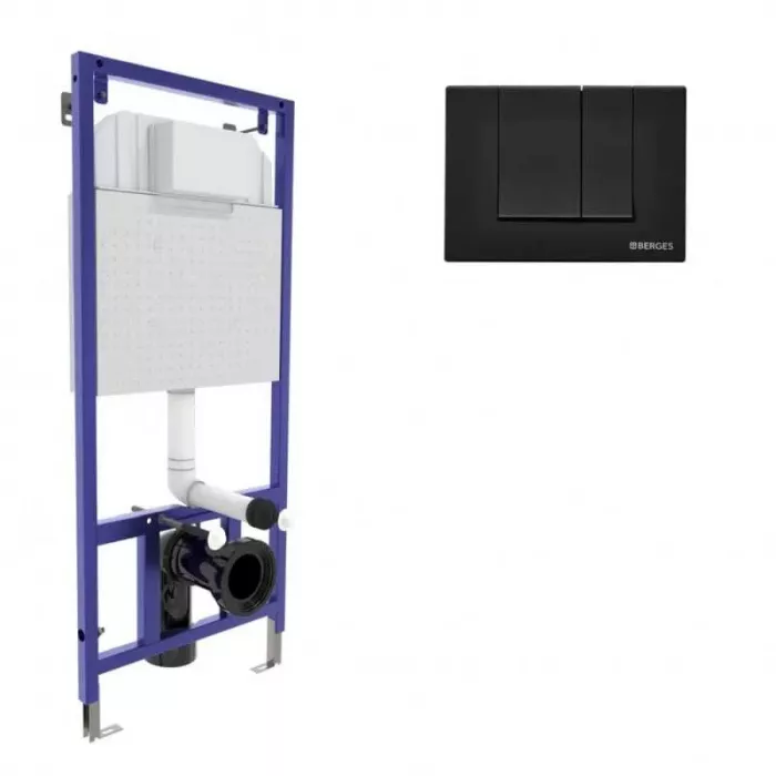 Инсталляция для унитаза Berges Wasserhaus Novum 040245 S5 для подвесного унитаза + черная кнопка 040045