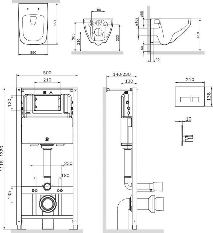Комплект унитаза с инсталляцией AM.PM Inspire V2.0 FlashClean IS47001.50A1700 с сиденьем микролифт и белой клавишей смыва