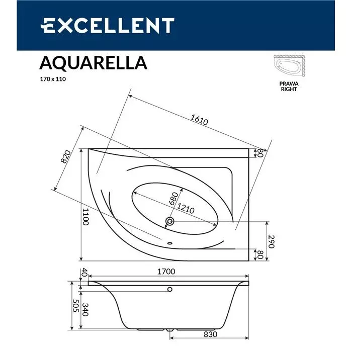 Акриловая ванна Excellent Aquarella 170х110 WAEX.ARP17.LINE.CR хром, белый