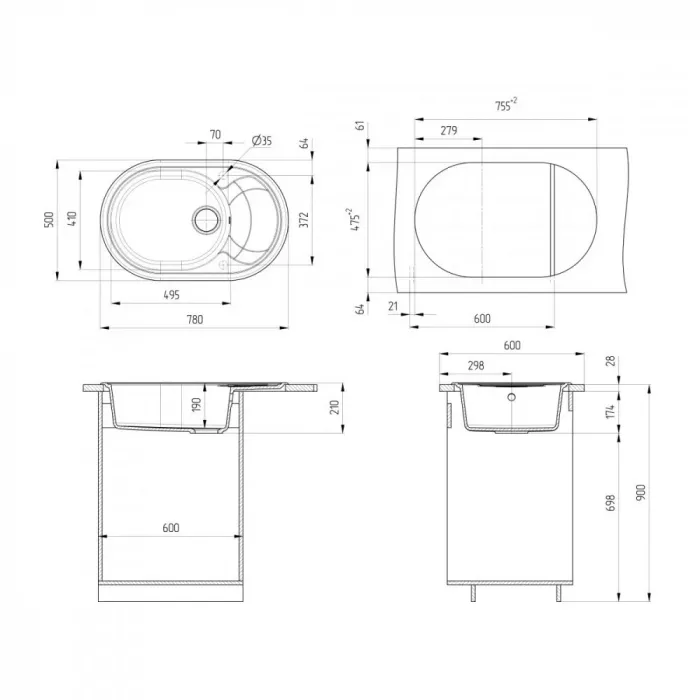 Кухонная мойка Ulgran U-610 U-610-310 серый