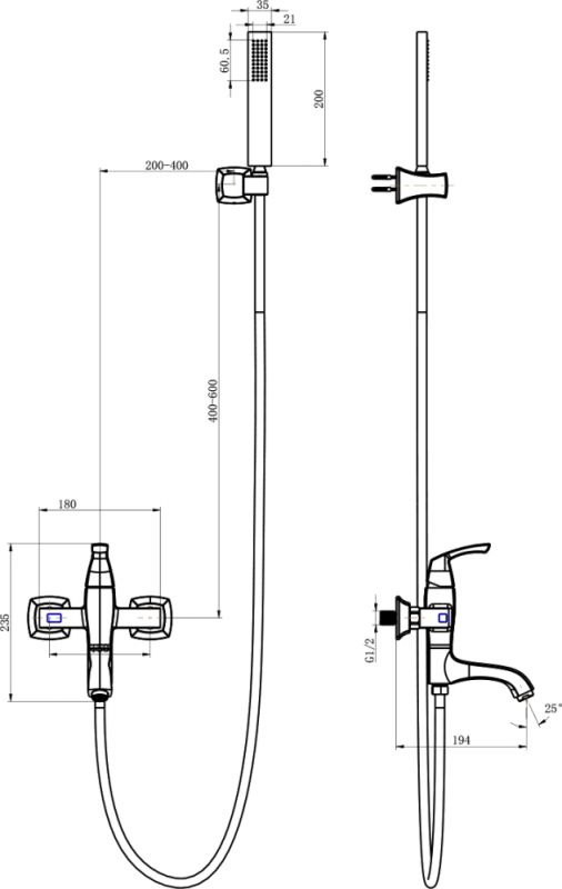 Смеситель для ванны с душем Lemark Nubira LM6214ORB, чёрная бронза