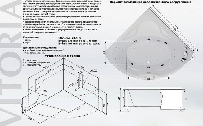 Акриловая ванна Aquanet Vitoria 135х135 00205371