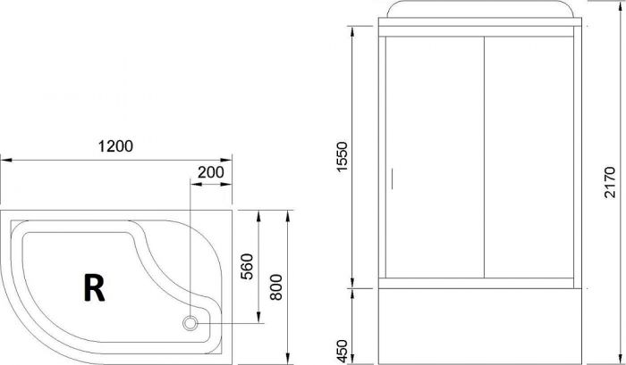 Душевая кабина 120х80 см Royal Bath ВК RB8120BK5-WT-R стекло прозрачное