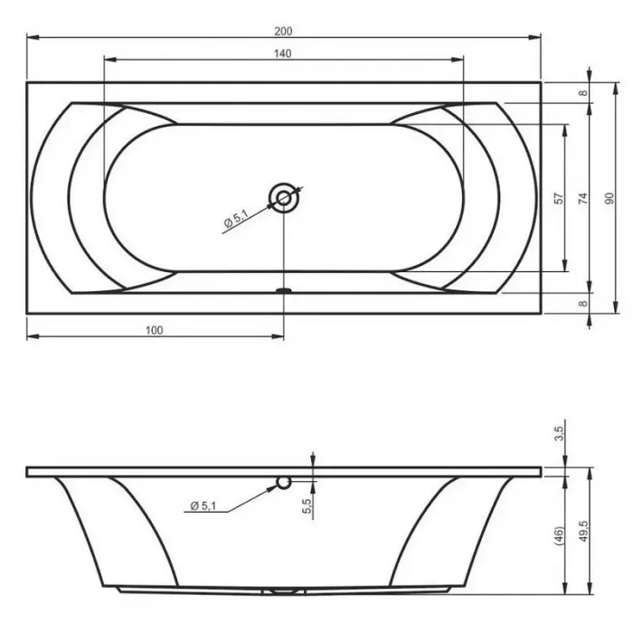 Акриловая ванна Riho Lima 200х90 B054001005 белый