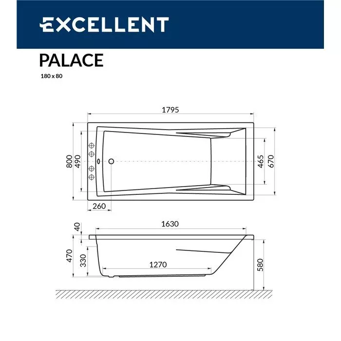Акриловая ванна Excellent Palace 180х80 WAEX.PAL18.LINE.GL золото, белый