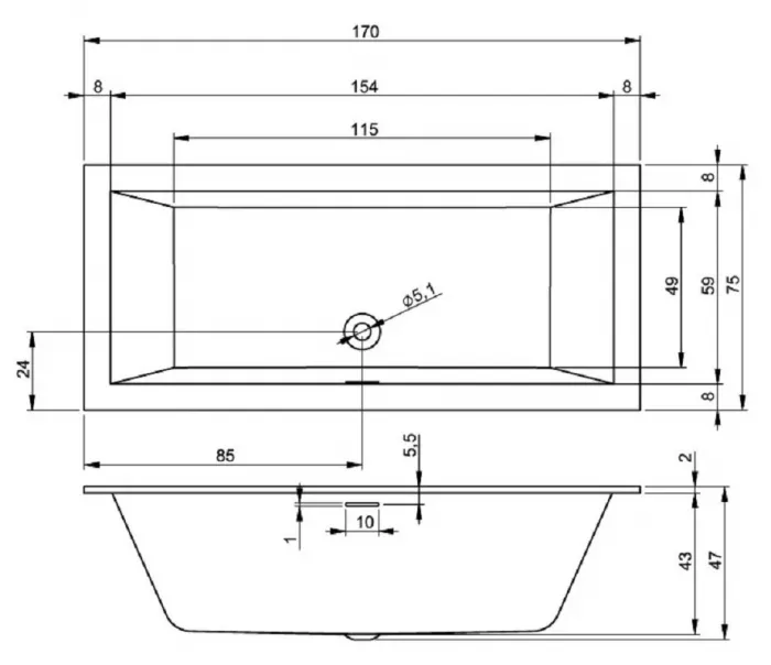 Акриловая ванна Riho Rething Cubic 170х75 B105001105 белый