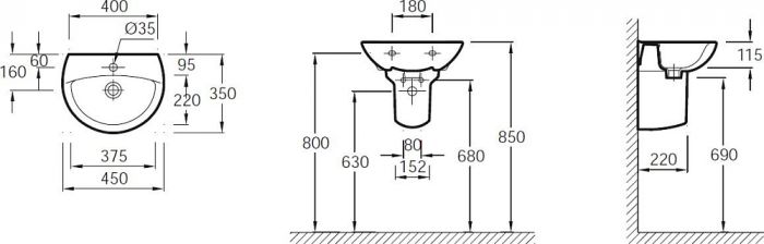 Рукомойник Jacob Delafon Patio E4152-00 45 см