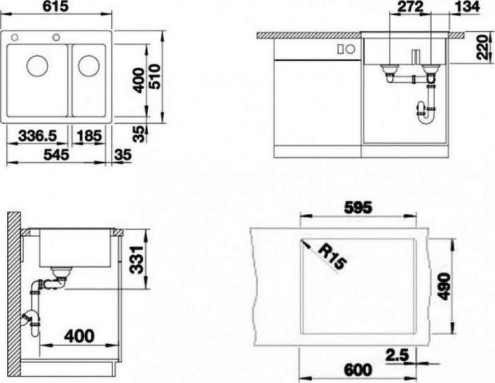Кухонная мойка Blanco Pleon 6 Split 521690 тёмная скала