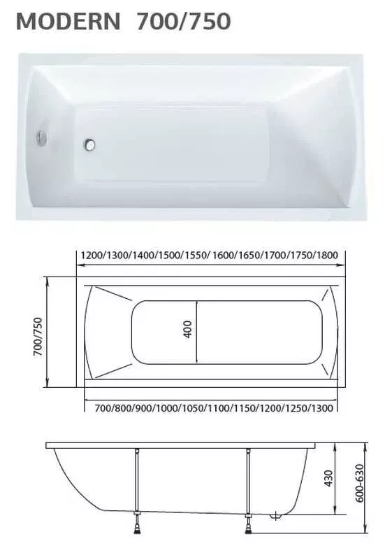 Акриловая ванна 1MarKa Modern 130х70 01мод1370 белый
