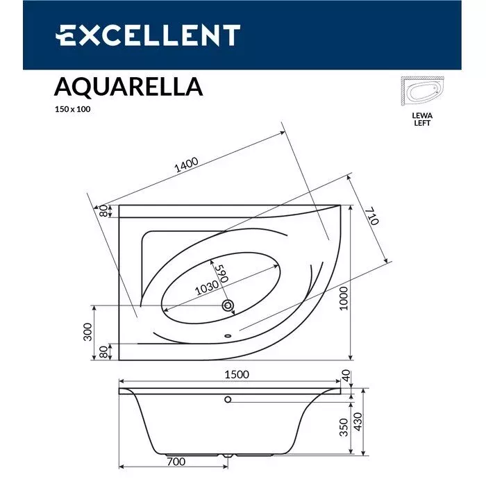 Акриловая ванна Excellent Aquarella 150х100 WAEX.ARL15.RELAX.GL золото, белый