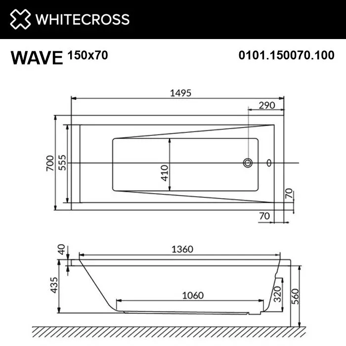 Акриловая ванна Whitecross Wave 150х70 0101.150070.100.RELAX.CR белый