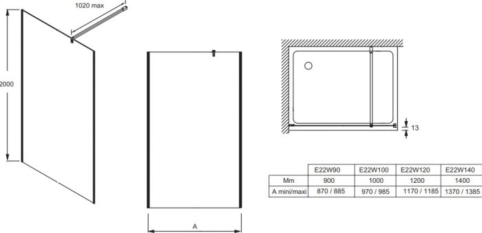 Душевое ограждение 140x200 Jacob Delafon Contra E22W140-GA