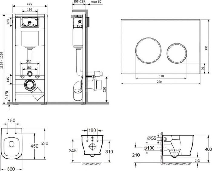 Комплект унитаз с инсталляцией Lavinia Boho Bell Pro 77040047 с сиденьем микролифт и клавишей смыва