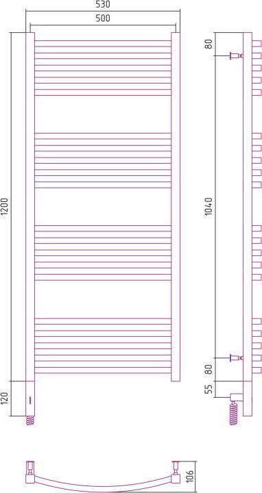 Полотенцесушитель электрический Сунержа Аркус 3.0 1200x500 31-5704-1250 МЭМ левый, черный матовый
