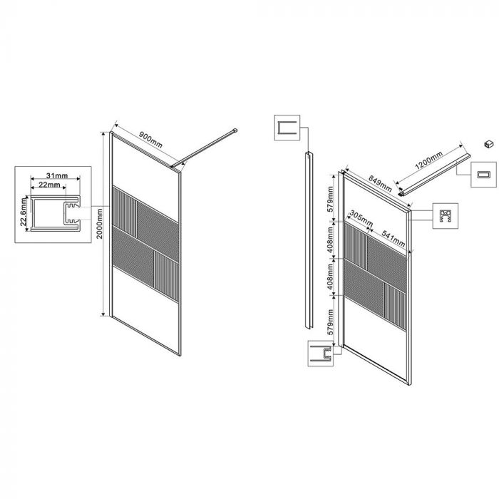 Душевая перегородка Vincea Walk-In HC Art VSW-1HC900CFB 90 см, матовый черный, стекло прозрачное/рифленое
