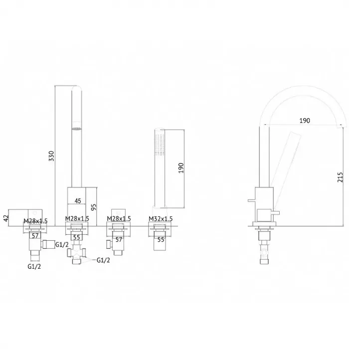 Смеситель для ванны с душем Abber Wasser Kreis AF8113RG золото
