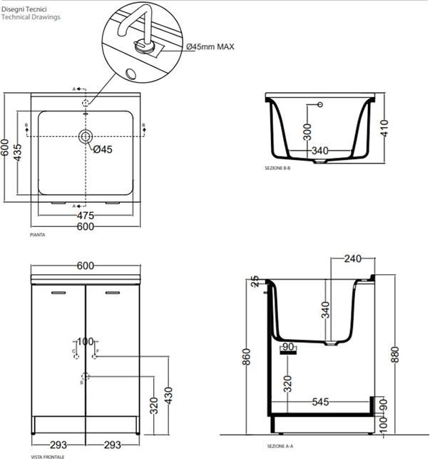 Комплект для постирочной Kerasan Aquadom 9165k3*1, белый матовый