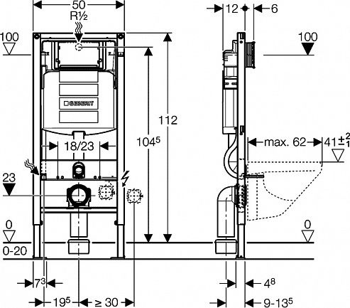 Комплект инсталляции Geberit Duofix UP320 111.300.00.5 с подвесным унитазом Jaquar Solo SLS-WHT-6953BIUFSM с крышкой-сиденьем микролифт
