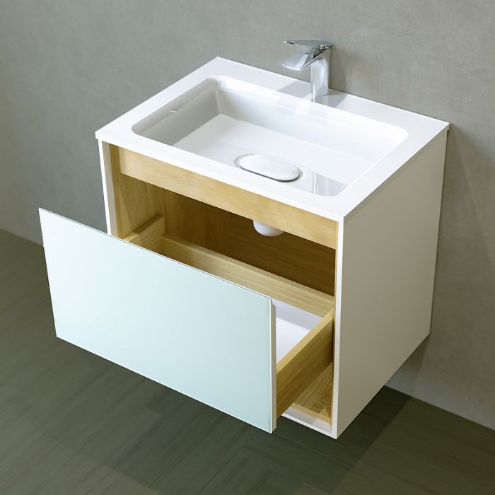 Тумба под раковину Jorno Glass 65 Gla.01.62/P/W подвесная белый глянец