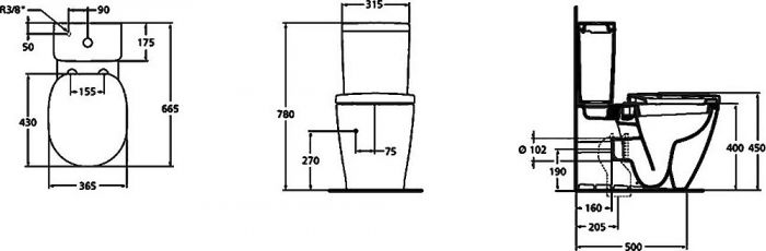 Унитаз-компакт Ideal Standard Connect Cube E803701 с бачком E797001 подвод снизу бачка