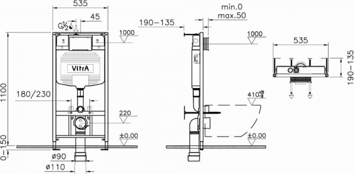 Комплект инсталляция с подвесным унитазом VitrA Spinflush 9842B003-7206 с сиденьем микролифт и кнопкой смыва хром