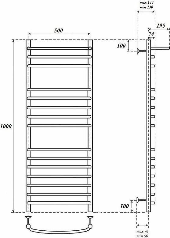 Полотенцесушитель водяной Point PN05150SP П14 500x1000 с полкой, хром