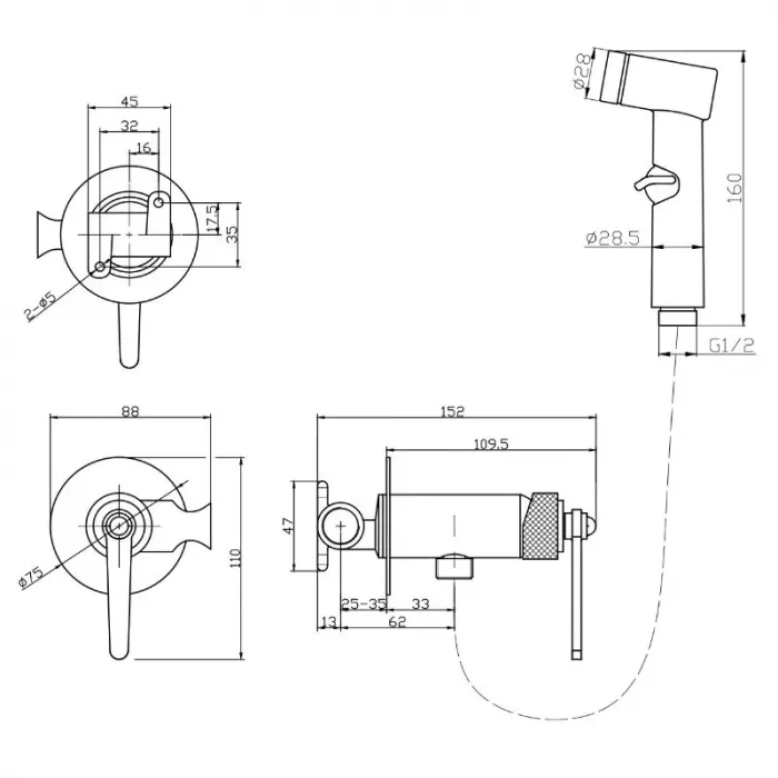 Термостат Ideal Standard CERATHERM A4888AA для ванны, с душем, хром