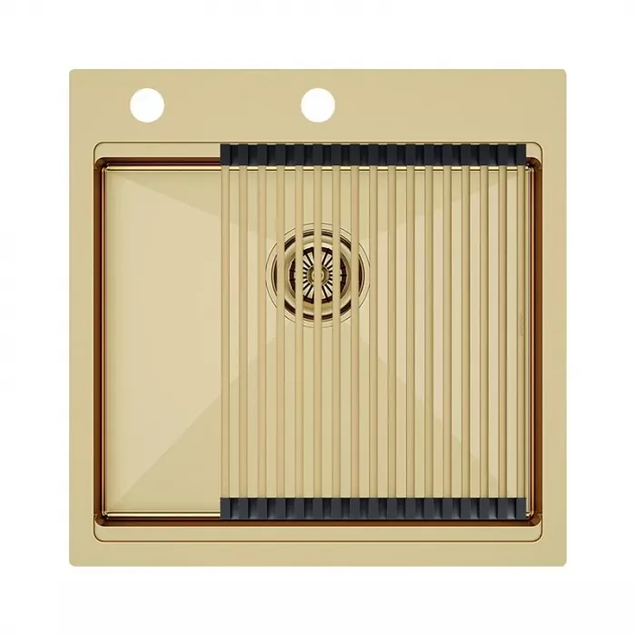 Кухонная мойка Paulmark Kroner PM705151-BG+R405-BG золото