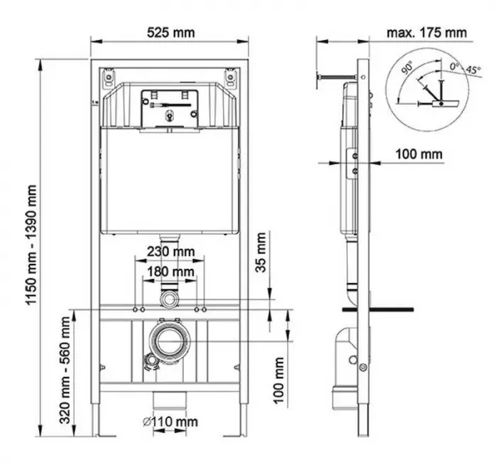 Инсталляция для унитаза Berges Wasserhaus Novum 040245 S5 для подвесного унитаза + черная кнопка 040045