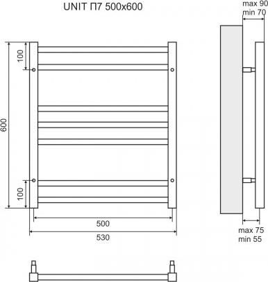 Полотенцесушитель электрический 50x60 см Lemark Unit LM45607EBL П7, чёрный левый/правый