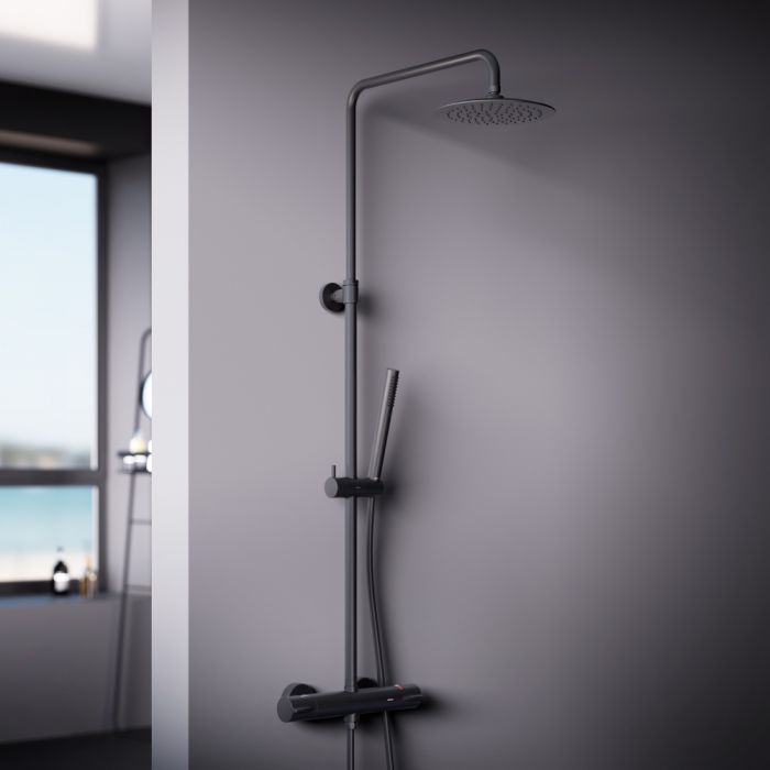 Душевая система Damixa Scandinavian Pure 936800300 с термостатом, черный матовый