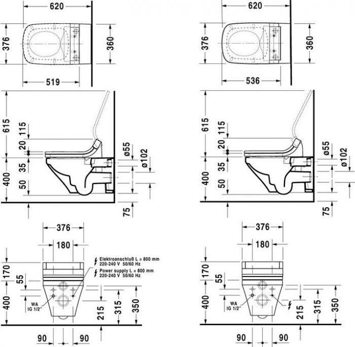 Подвесной унитаз Duravit DuraStyle Rimless для SensoWash 2542590000 безободковый