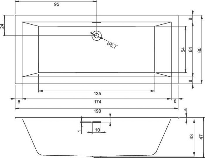 Акриловая ванна Riho Rething Cubic B108001005 190x80