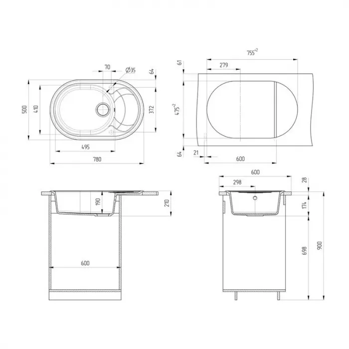 Кухонная мойка Ulgran U-610 U-610-309 серый
