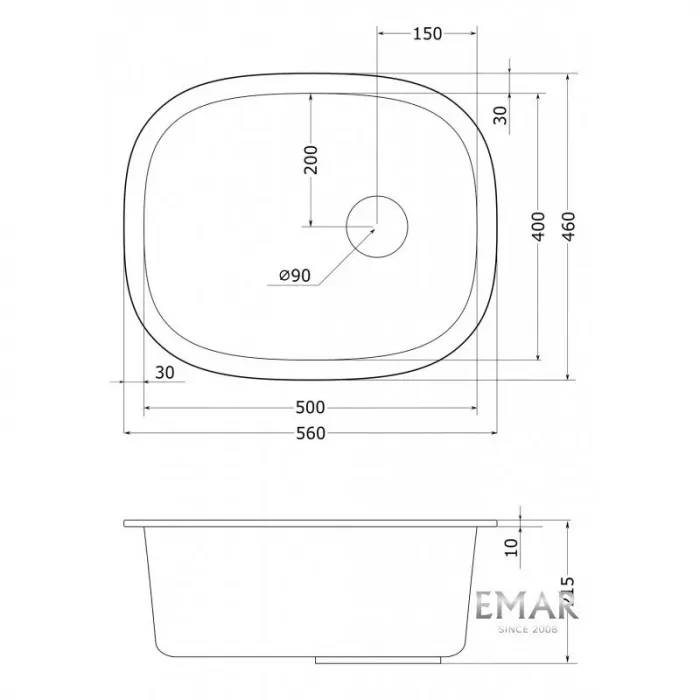 Кухонная мойка Emar Quartz EMQ-1560.P Антрацит серый