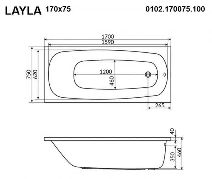 Акриловая ванна Whitecross Layla 170х75 0102.170075.100.LINENANO.CR хром, белый