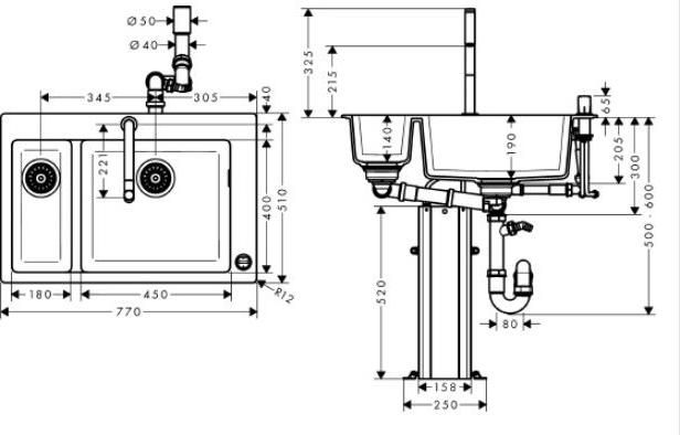 Кухонная мойка с встроенным смесителем Hansgrohe C51-F660-07 43220000