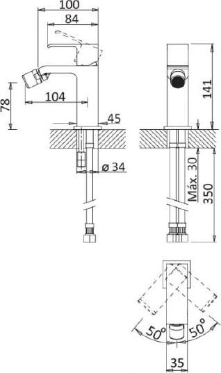 Смеситель для биде Cezares PORTA-BS1-NOP, чёрный