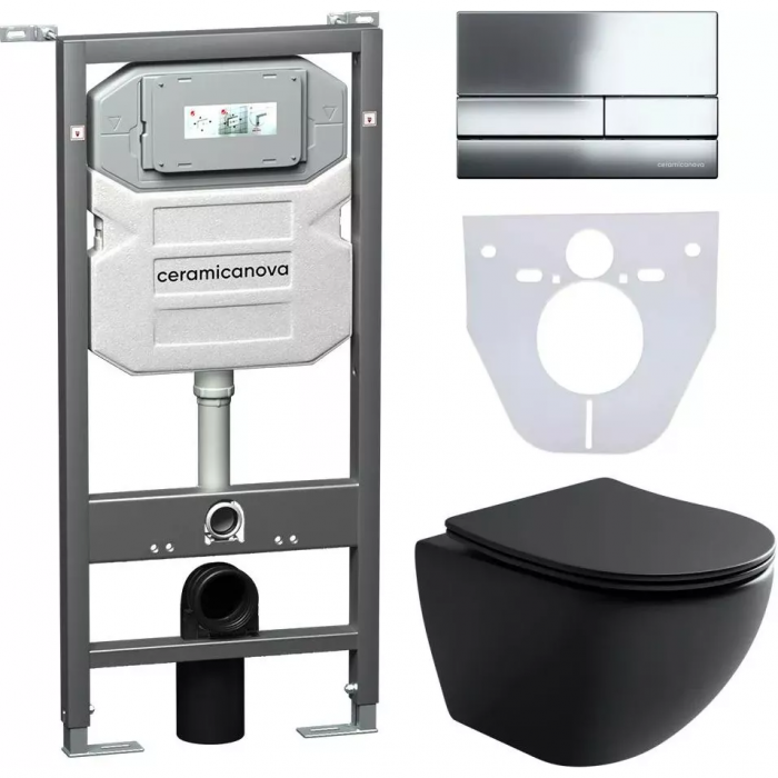 Комплект инсталляция с подвесным унитазом Ceramica Nova Metropol CN4002MB_1002CH_1000 с сиденьем микролифт и клавишей смыва хром