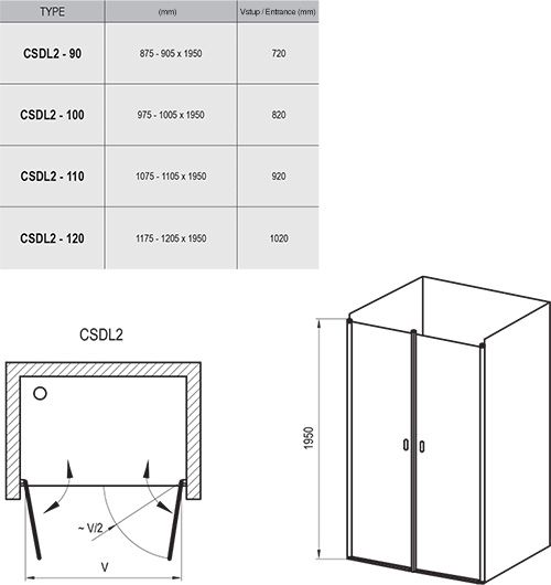 Душевая дверь Ravak Chrome CSDL2-90 блестящий+стекло Transparent 0QV7CC0LZ1