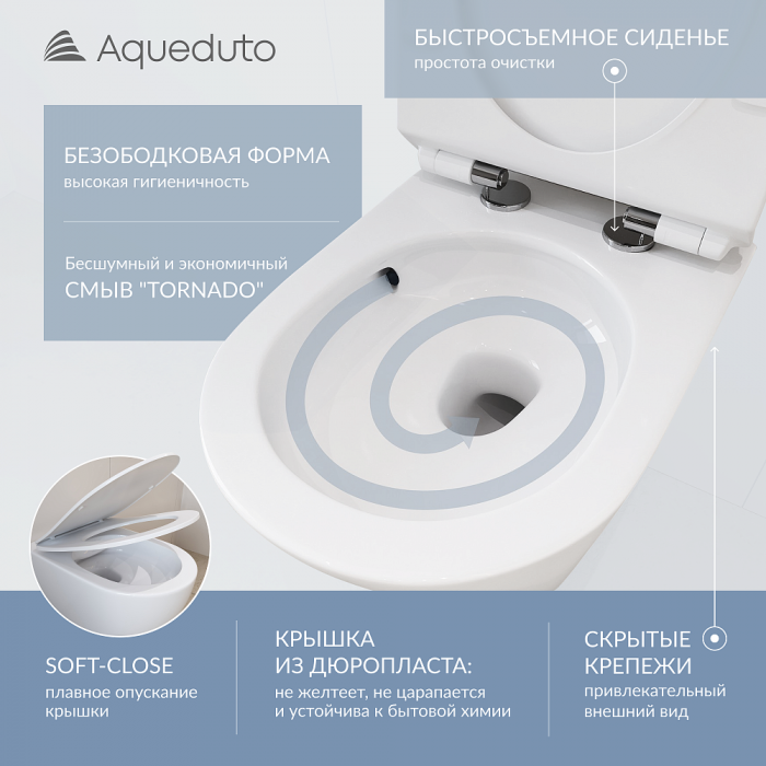 Комплект унитаз с инсталляцией Aqueduto AQDS010T, кнопка смыва, сиденье микролифт