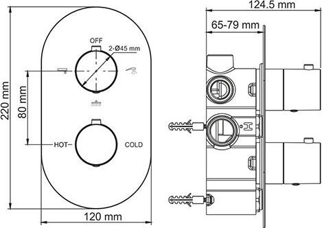 Смеситель для ванны с душем WasserKRAFT Berkel 4844 Thermo двухрычажный с термостатом встраиваемый хром