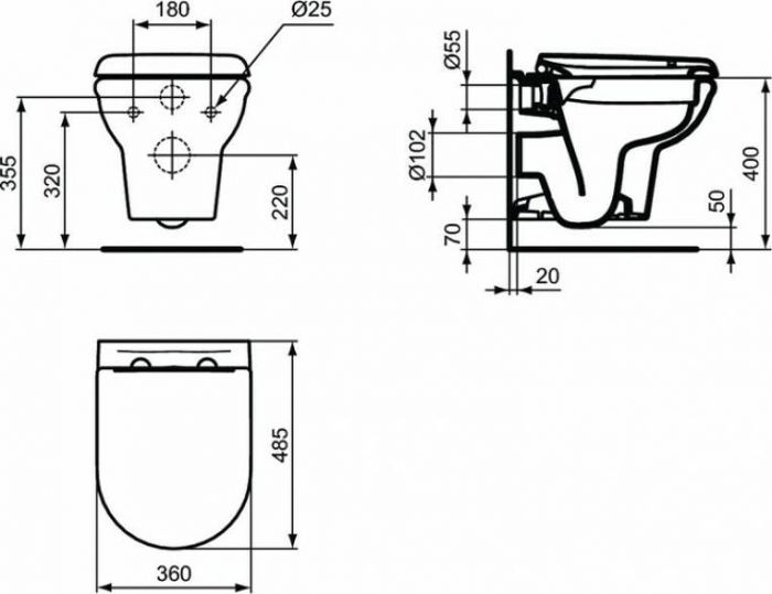 Комплект инсталляция с подвесным унитазом Ideal Standard Exacto с сиденьем микролифт + клавиша смыва хром