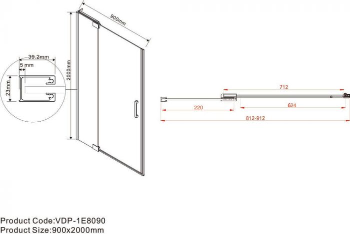 Душевая дверь Vincea Extra VDP-1E8090CG, стекло тонированное, хром
