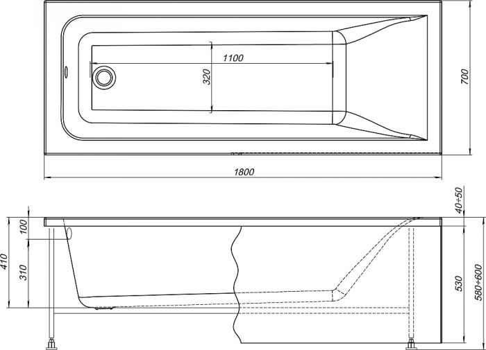 Акриловая ванна STWORKI Стокгольм 180x70 см, с каркасом