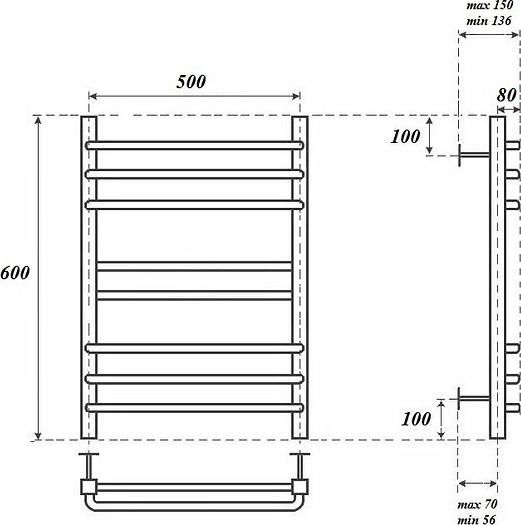Полотенцесушитель водяной Point PN90156S П8 500x600, хром
